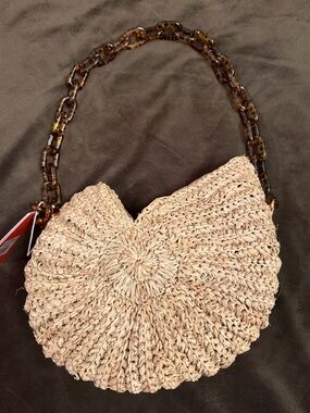 Woven Straw Cesi Conch Bag with Tortoise Shell Chain - POOLSIDE